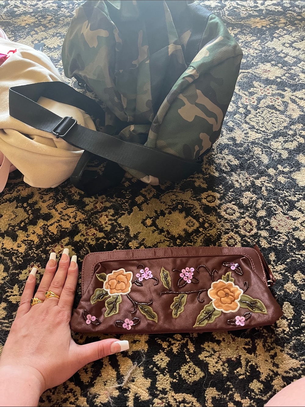 Brown Floral Embroidered Women’s Clutch Bag